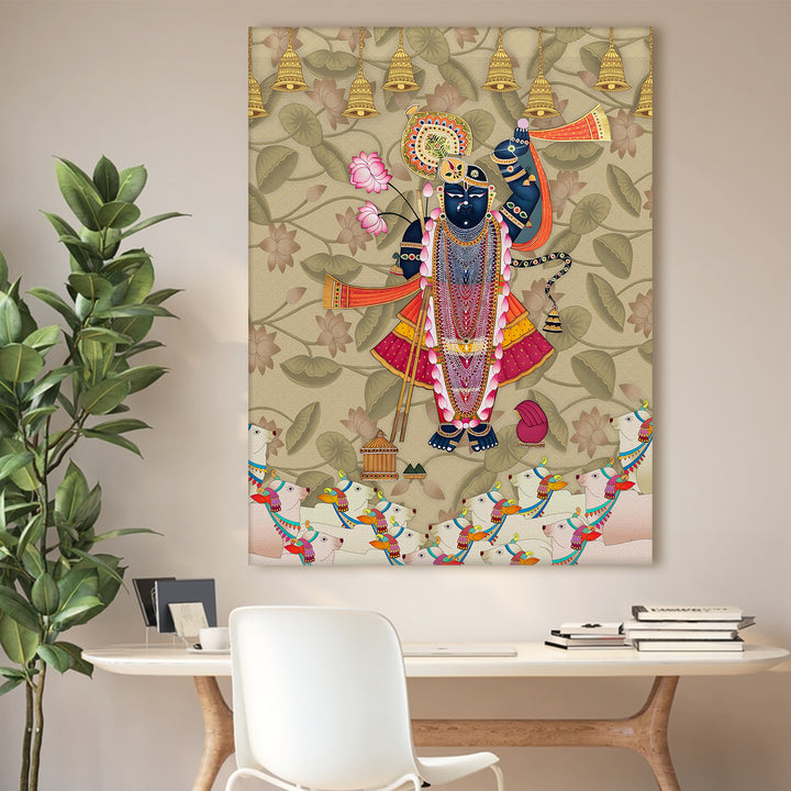 Shreenathji Pichwai Wall Art | HD Canvas Print | Ready to Hang | Wall Art for Temple, living room, Hallway | Size: 36 inch X 48 inch (SHNAWA06)