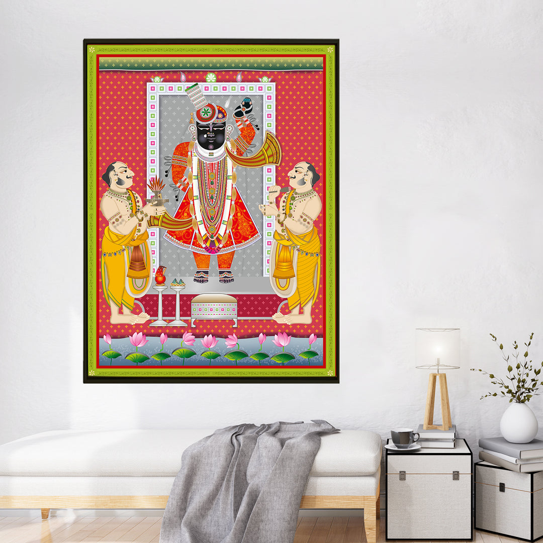 Shreenathji Pichwai Wall Art | HD Canvas Print | Ready to Hang | Wall Art for Temple, living room, Hallway | Size: 36 inch X 48 inch (SHNAWA04)