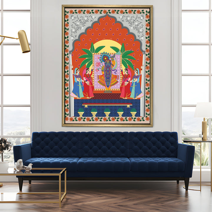 Shreenathji Pichwai Wall Art | HD Canvas Print | Ready to Hang | Wall Art for Temple, living room, Hallway | Size: 36 inch X 48 inch (SHNAWA08)