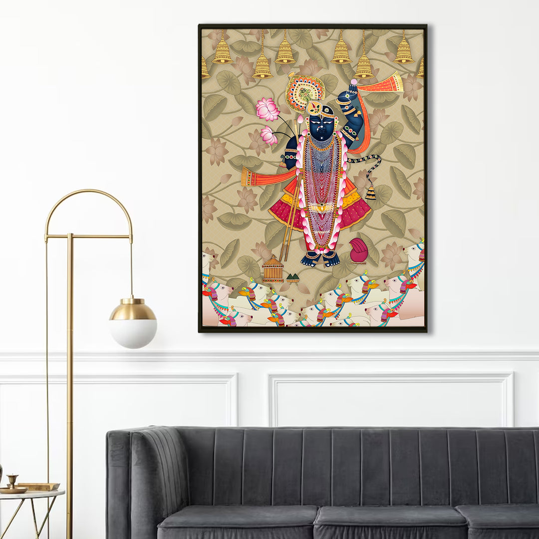 Shreenathji Pichwai Wall Art | HD Canvas Print | Ready to Hang | Wall Art for Temple, living room, Hallway | Size: 36 inch X 48 inch (SHNAWA06)