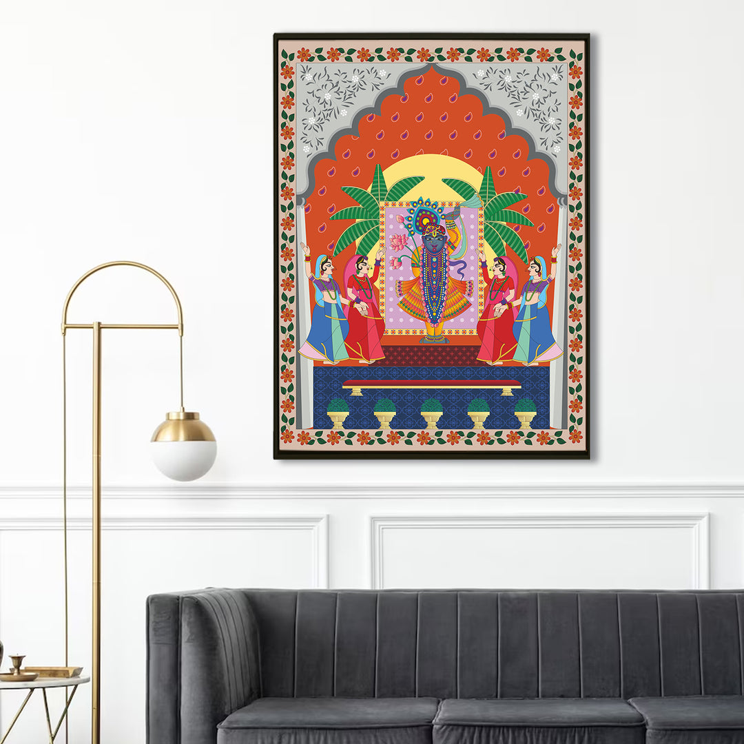 Shreenathji Pichwai Wall Art | HD Canvas Print | Ready to Hang | Wall Art for Temple, living room, Hallway | Size: 36 inch X 48 inch (SHNAWA08)