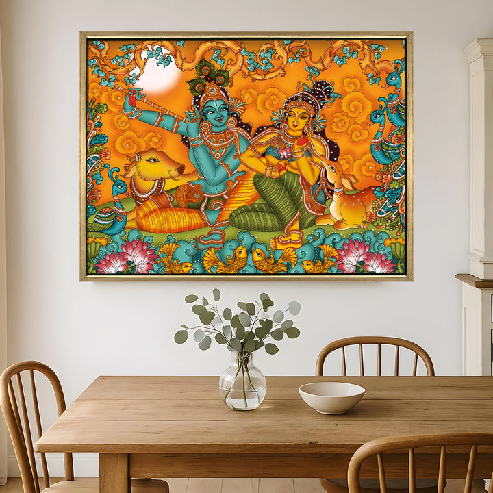 Indian Ethnic Kerala Mural Canvas Painting For Home and Office Wall Decoration