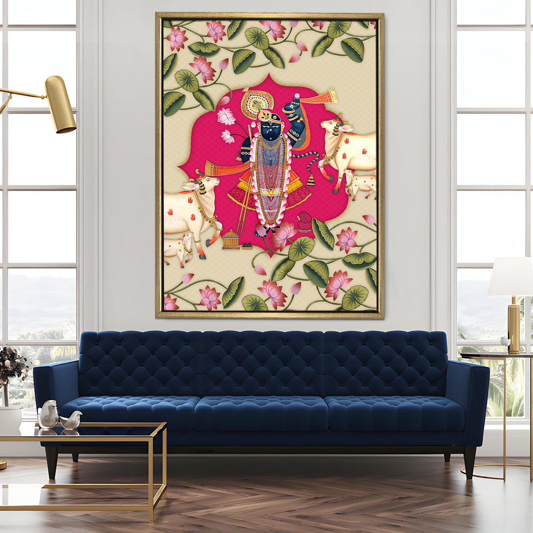 Shreenathji Pichwai Wall Art | HD Canvas Print | Ready to Hang | Wall Art for Temple, living room, Hallway | Size: 36 inch X 48 inch (SHNAWA07)