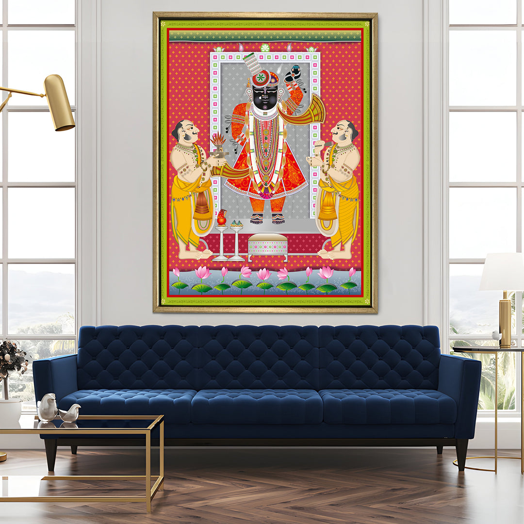 Shreenathji Pichwai Wall Art | HD Canvas Print | Ready to Hang | Wall Art for Temple, living room, Hallway | Size: 36 inch X 48 inch (SHNAWA04)
