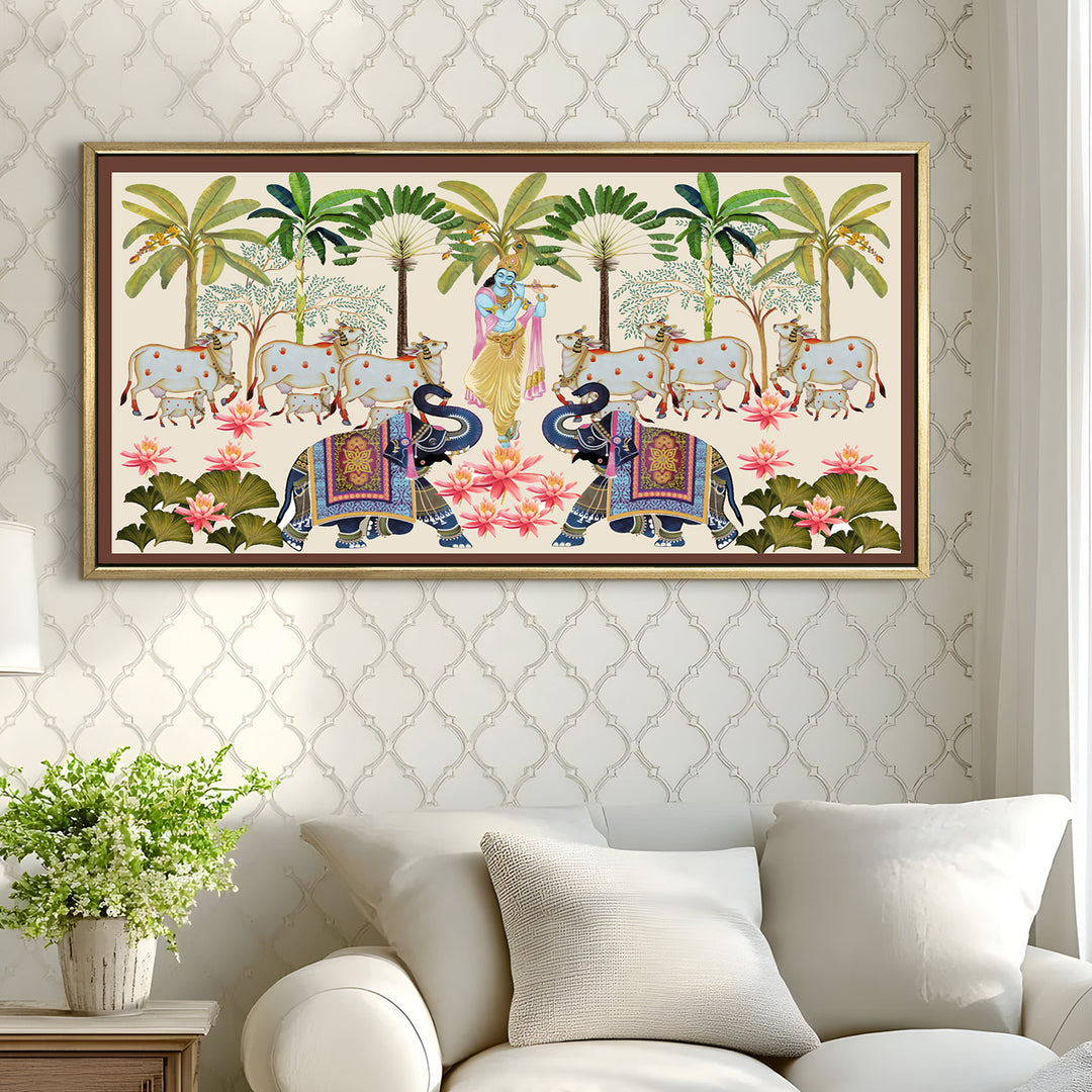 Indian Traditional Pichwai Wall Art Canvas Painting for Home Decor (PICHWA19)