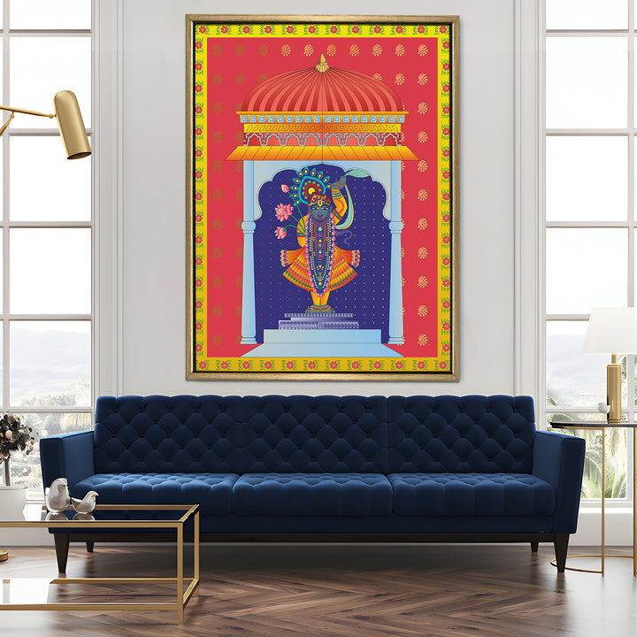 Shreenathji Pichwai Wall Art | HD Canvas Print | Ready to Hang | Wall Art for Temple, living room, Hallway | Size: 36 inch X 48 inch (SHNAWA05)