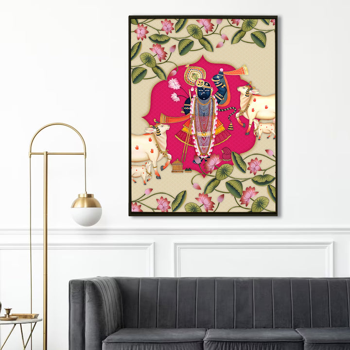 Shreenathji Pichwai Wall Art | HD Canvas Print | Ready to Hang | Wall Art for Temple, living room, Hallway | Size: 36 inch X 48 inch (SHNAWA07)