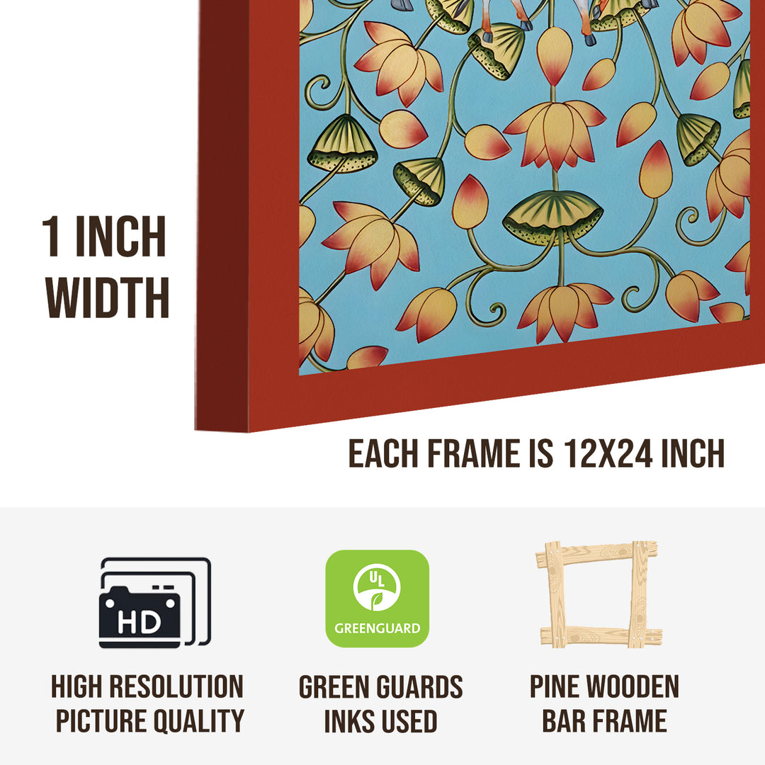Traditional Pichwai Shreenath Ji Wall Art Set of 3 | HD Print Wrapped Canvas | Perfect for Pooja Room & Office Decor Panels | 12×24 Inch (PICWA42)