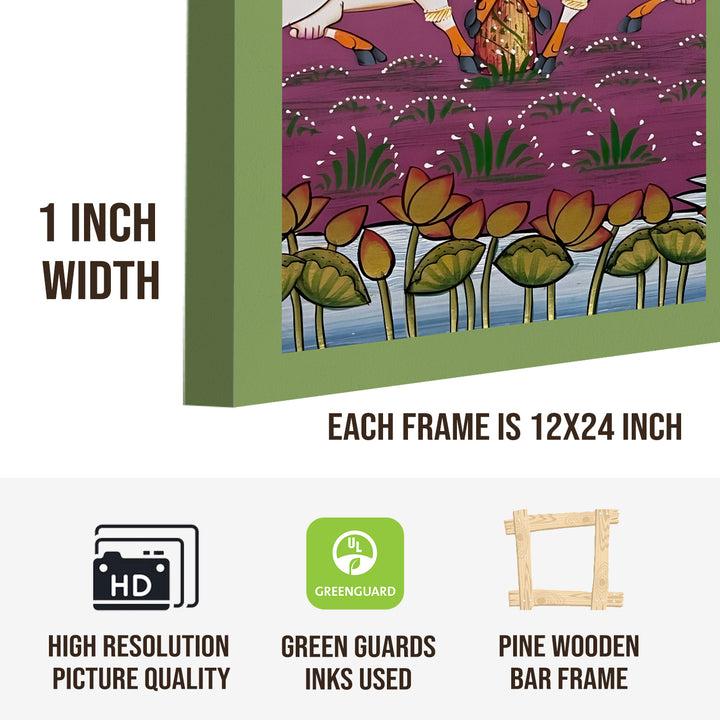 Traditional Pichwai Shreenath Ji Wall Art Set of 3 | HD Print Wrapped Canvas | Perfect for Pooja Room & Office Decor Panels | 12×24 Inch (PICWA41)