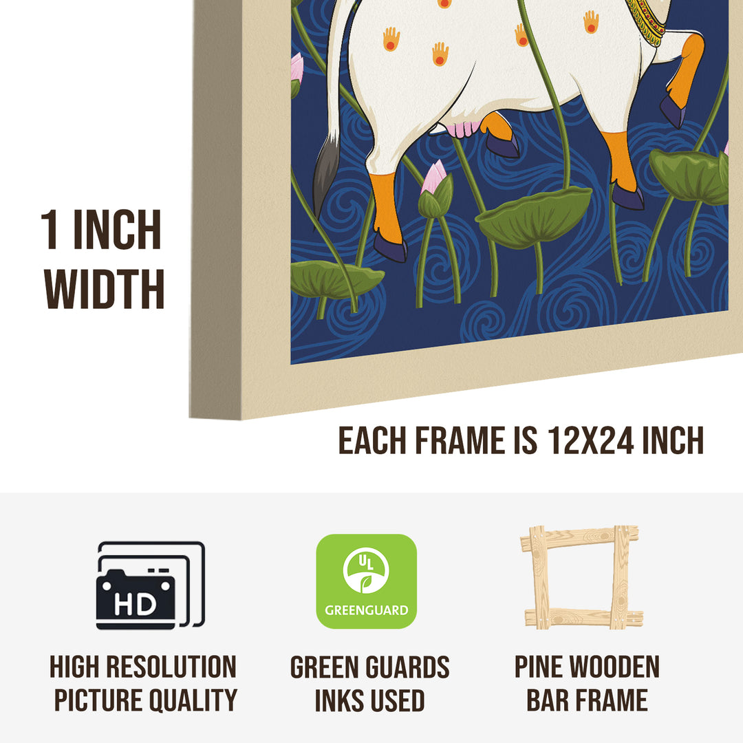 Traditional Pichwai Shreenath Ji Wall Art Set of 3 | HD Print Wrapped Canvas | Perfect for Pooja Room & Office Decor Panels | 12×24 Inch (PICWA37)