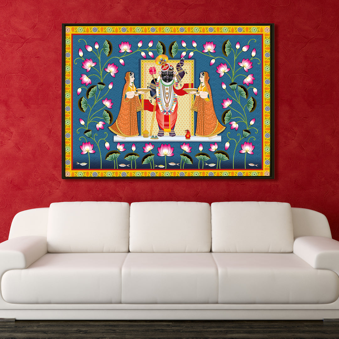 Shreenathji Pichwai Wall Art | HD Canvas Print | Ready to Hang | Wall Art for Temple, living room, Hallway | Size: 36 inch X 48 inch (SHNAWA03)