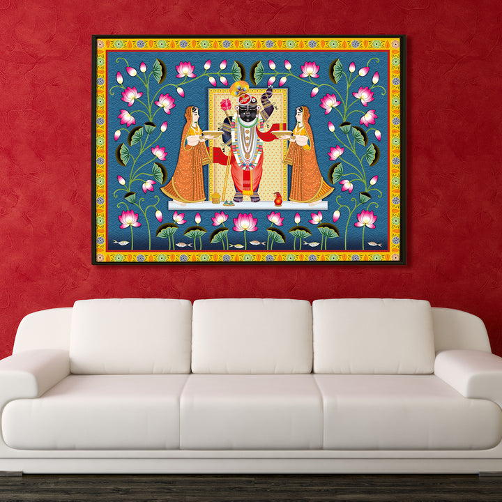 Shreenathji Pichwai Wall Art | HD Canvas Print | Ready to Hang | Wall Art for Temple, living room, Hallway | Size: 36 inch X 48 inch (SHNAWA03)