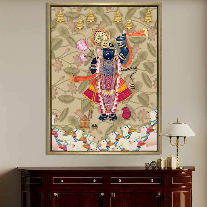 Shreenathji Pichwai Wall Art | HD Canvas Print | Ready to Hang | Wall Art for Temple, living room, Hallway | Size: 36 inch X 48 inch (SHNAWA06)