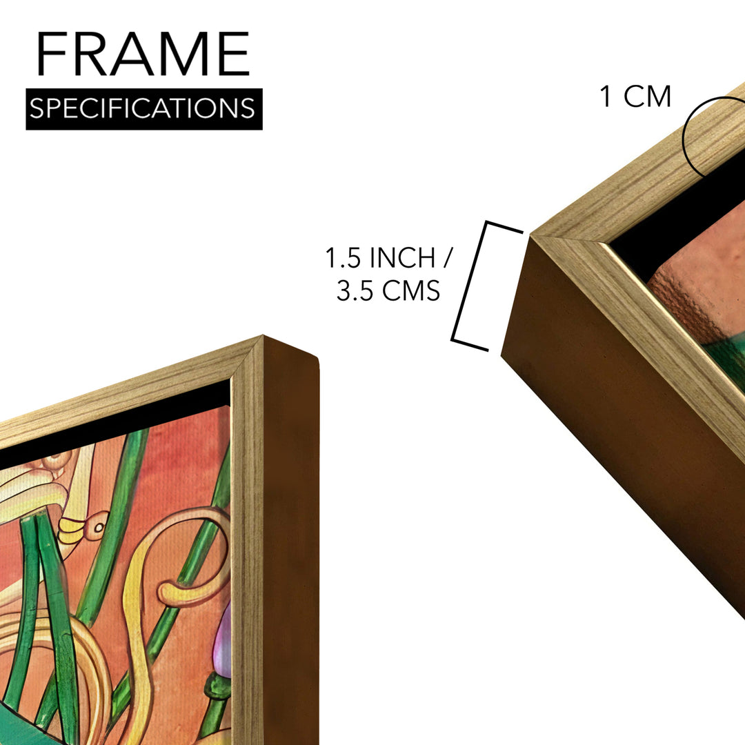 Kerala Mural Wall Art – Vibrant Radha Krishna HD Canvas Print | Painting for Traditional Indian Home & Temple Decor, Size: 36 inch x 48 inch (GOLDEN FLOATING FRAME) (KAMUWA03)