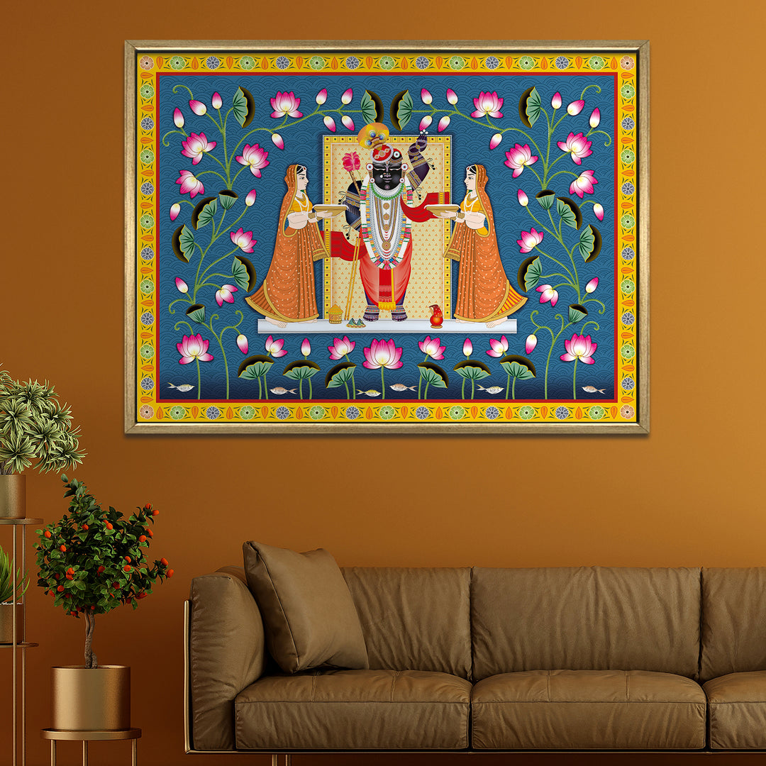 Shreenathji Pichwai Wall Art | HD Canvas Print | Ready to Hang | Wall Art for Temple, living room, Hallway | Size: 36 inch X 48 inch (SHNAWA03)