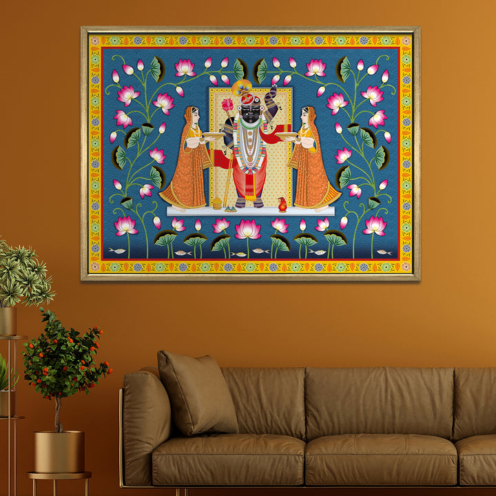 Shreenathji Pichwai Wall Art | HD Canvas Print | Ready to Hang | Wall Art for Temple, living room, Hallway | Size: 36 inch X 48 inch (SHNAWA03)