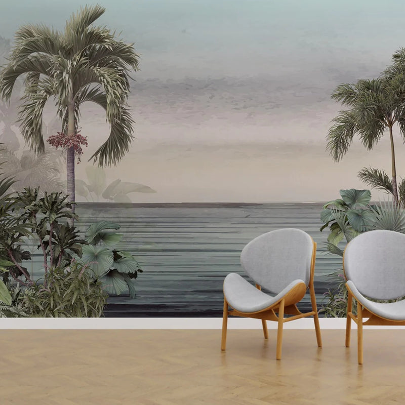 Customized Topical Palm trees Wallpaper For Hotel and Cafe Wall Decoration