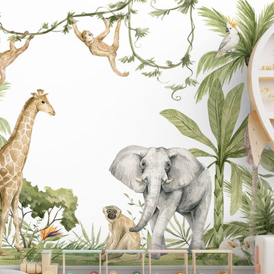 Custom jungle with Animals Wall Mural For Nursery Kids Room