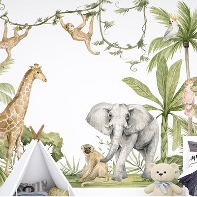 Custom jungle with Animals Wall Mural For Nursery Kids Room