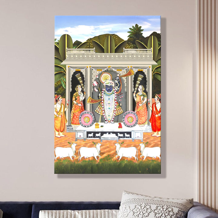 Traditional Pichwai Srinath Ji Wall Art | HD Canvas Print Gallery Wrap Painting | Ready to Hang | Perfect for Home & Office Décor | Size: 20x30 Inch (PICWA50)