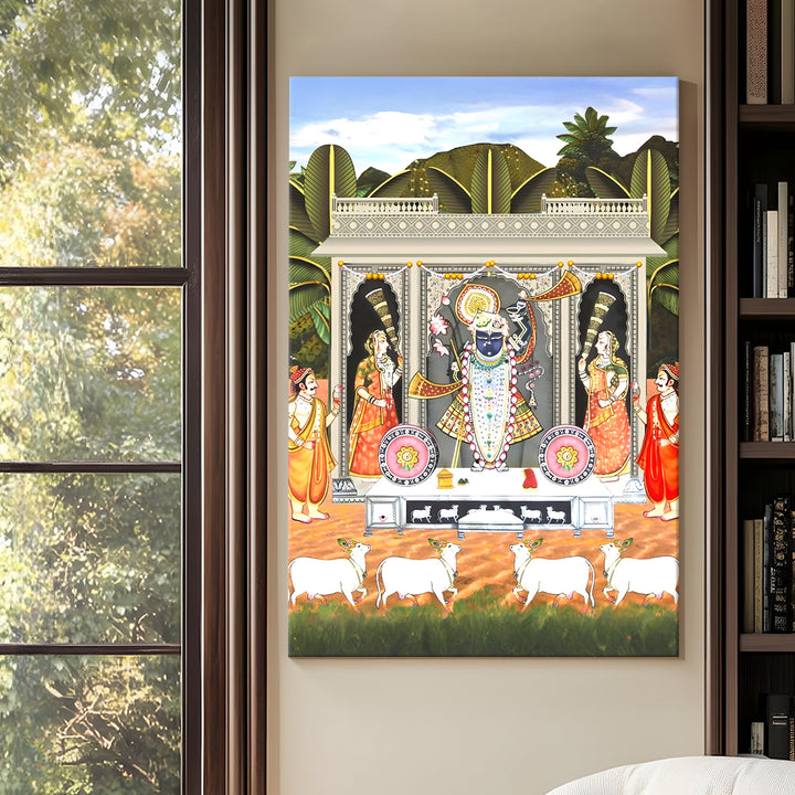 Traditional Pichwai Srinath Ji Wall Art | HD Canvas Print Gallery Wrap Painting | Ready to Hang | Perfect for Home & Office Décor | Size: 20x30 Inch (PICWA50)