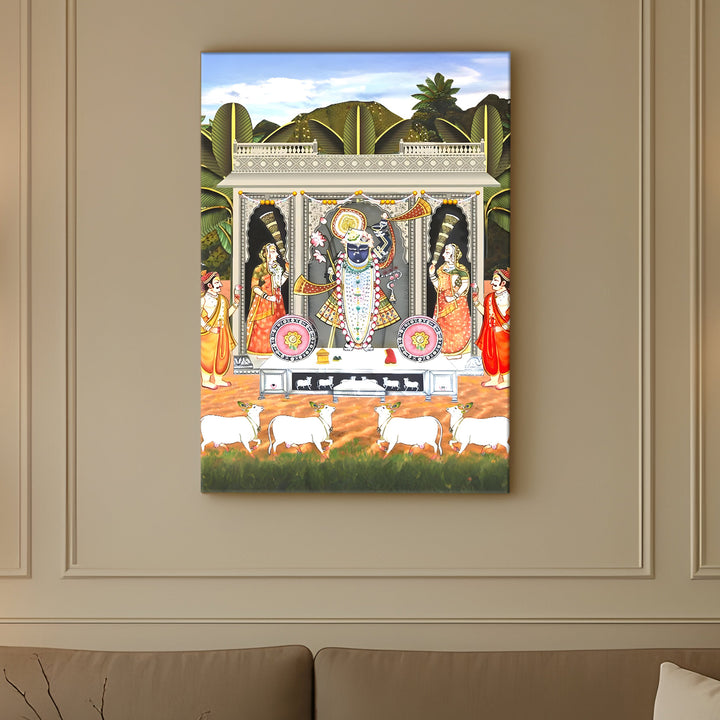 Traditional Pichwai Srinath Ji Wall Art | HD Canvas Print Gallery Wrap Painting | Ready to Hang | Perfect for Home & Office Décor | Size: 20x30 Inch (PICWA50)