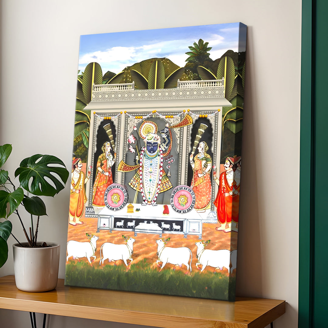 Traditional Pichwai Srinath Ji Wall Art | HD Canvas Print Gallery Wrap Painting | Ready to Hang | Perfect for Home & Office Décor | Size: 20x30 Inch (PICWA50)
