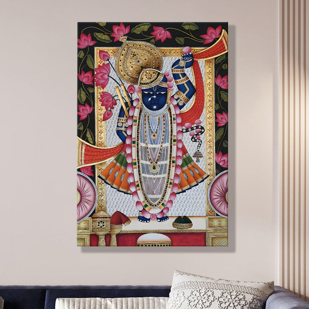 Traditional Pichwai Srinath Ji Wall Art | HD Canvas Print Gallery Wrap Painting | Ready to Hang | Perfect for Home & Office Décor | Size: 20x30 Inch (PICWA46)