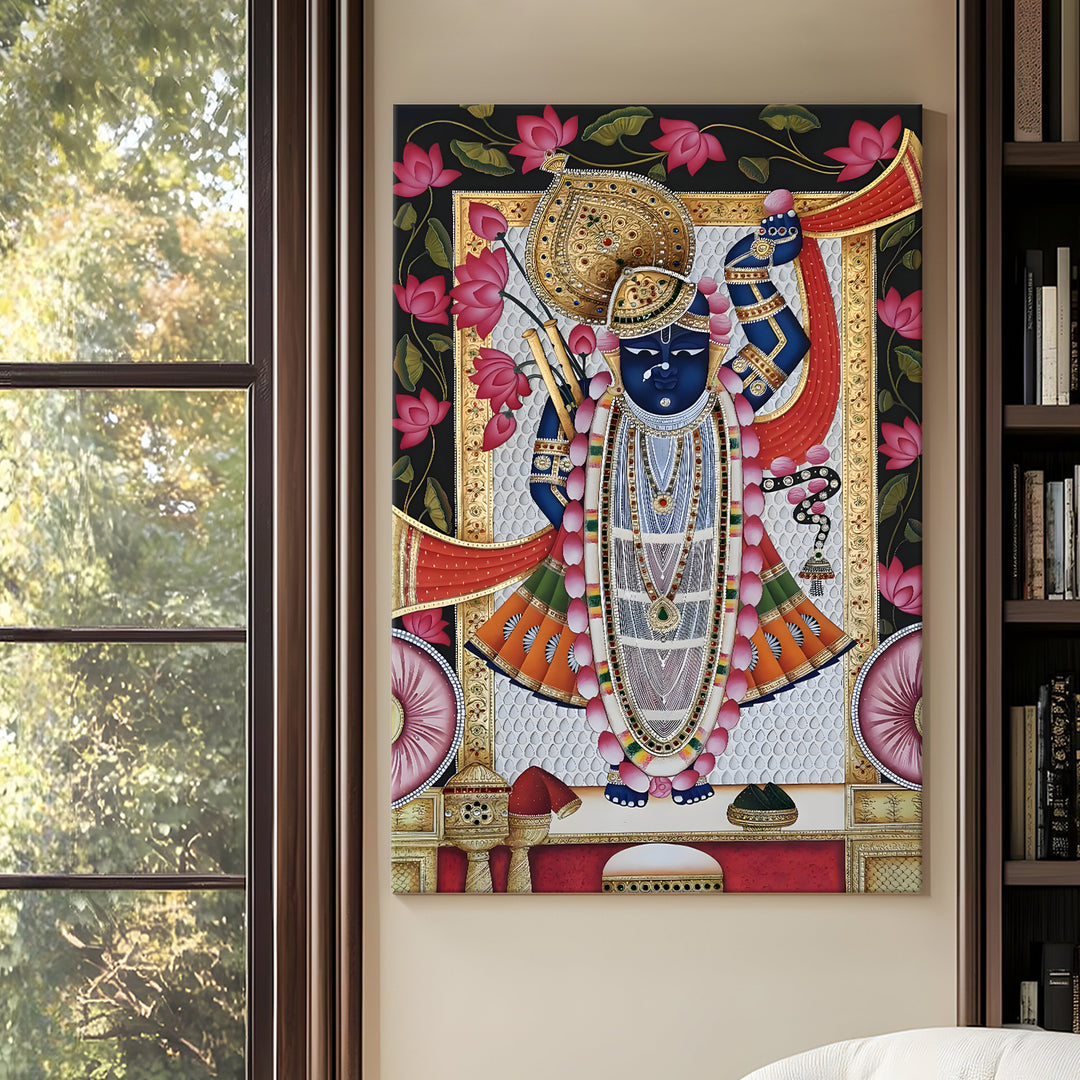 Traditional Pichwai Srinath Ji Wall Art | HD Canvas Print Gallery Wrap Painting | Ready to Hang | Perfect for Home & Office Décor | Size: 20x30 Inch (PICWA46)