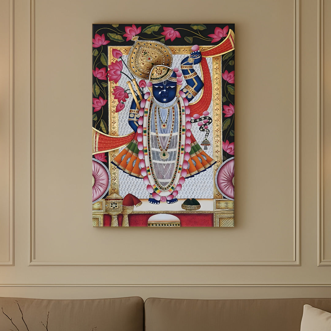 Traditional Pichwai Srinath Ji Wall Art | HD Canvas Print Gallery Wrap Painting | Ready to Hang | Perfect for Home & Office Décor | Size: 20x30 Inch (PICWA46)