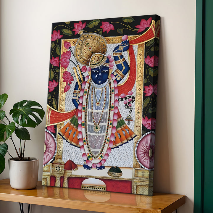 Traditional Pichwai Srinath Ji Wall Art | HD Canvas Print Gallery Wrap Painting | Ready to Hang | Perfect for Home & Office Décor | Size: 20x30 Inch (PICWA46)