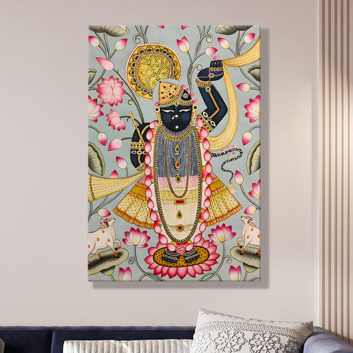 Traditional Pichwai Srinath Ji Wall Art | HD Canvas Print Gallery Wrap Painting | Ready to Hang | Perfect for Home & Office Décor | Size: 20x30 Inch (PICWA47)