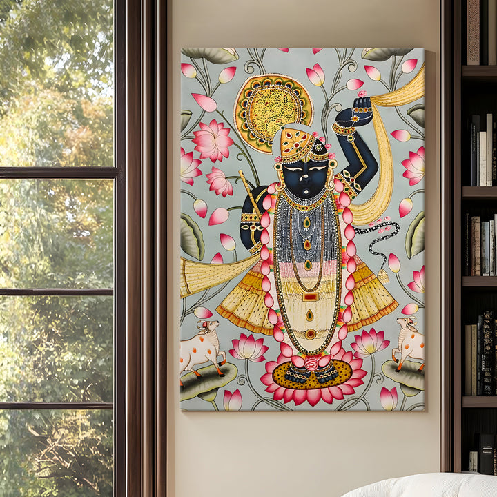 Traditional Pichwai Srinath Ji Wall Art | HD Canvas Print Gallery Wrap Painting | Ready to Hang | Perfect for Home & Office Décor | Size: 20x30 Inch (PICWA47)