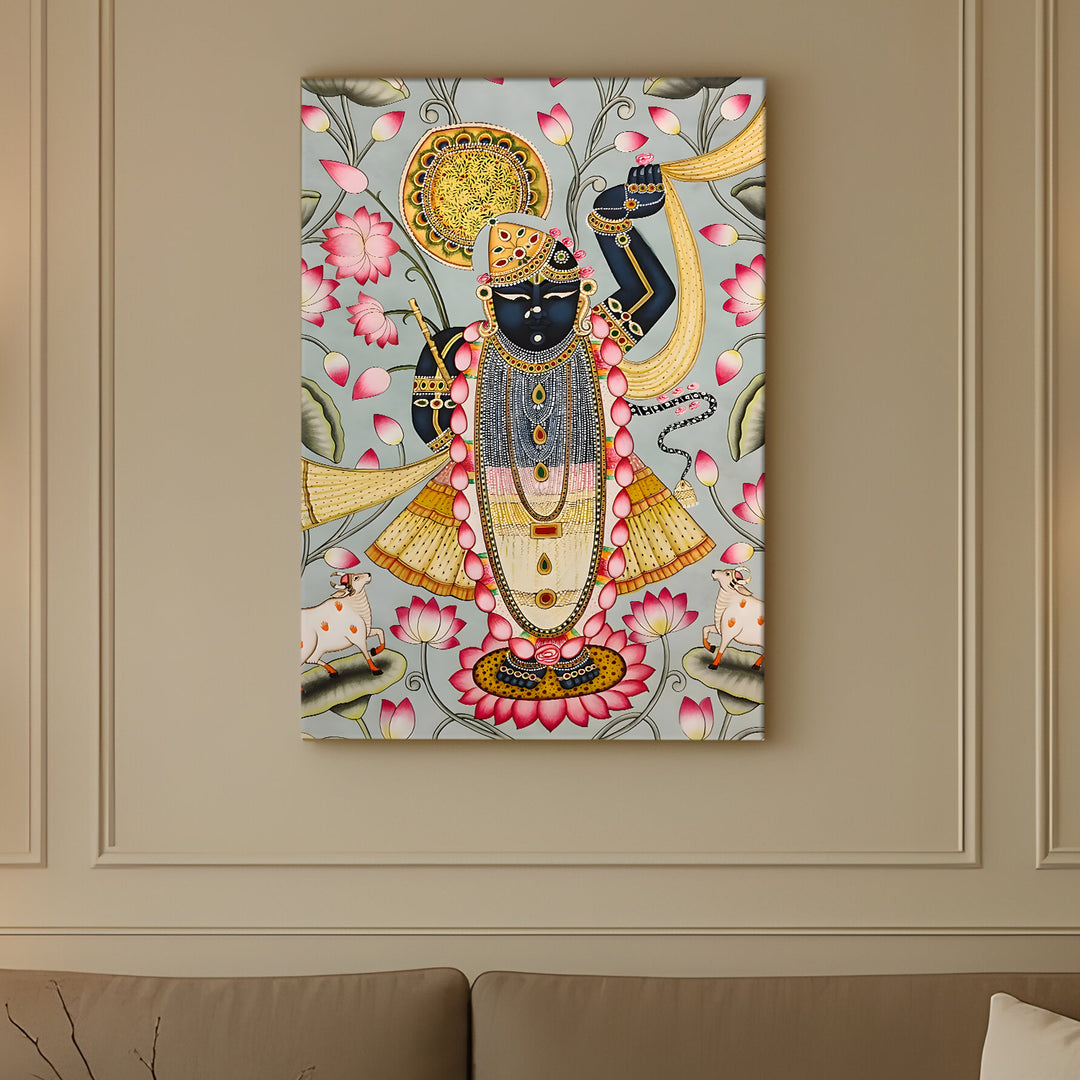 Traditional Pichwai Srinath Ji Wall Art | HD Canvas Print Gallery Wrap Painting | Ready to Hang | Perfect for Home & Office Décor | Size: 20x30 Inch (PICWA47)