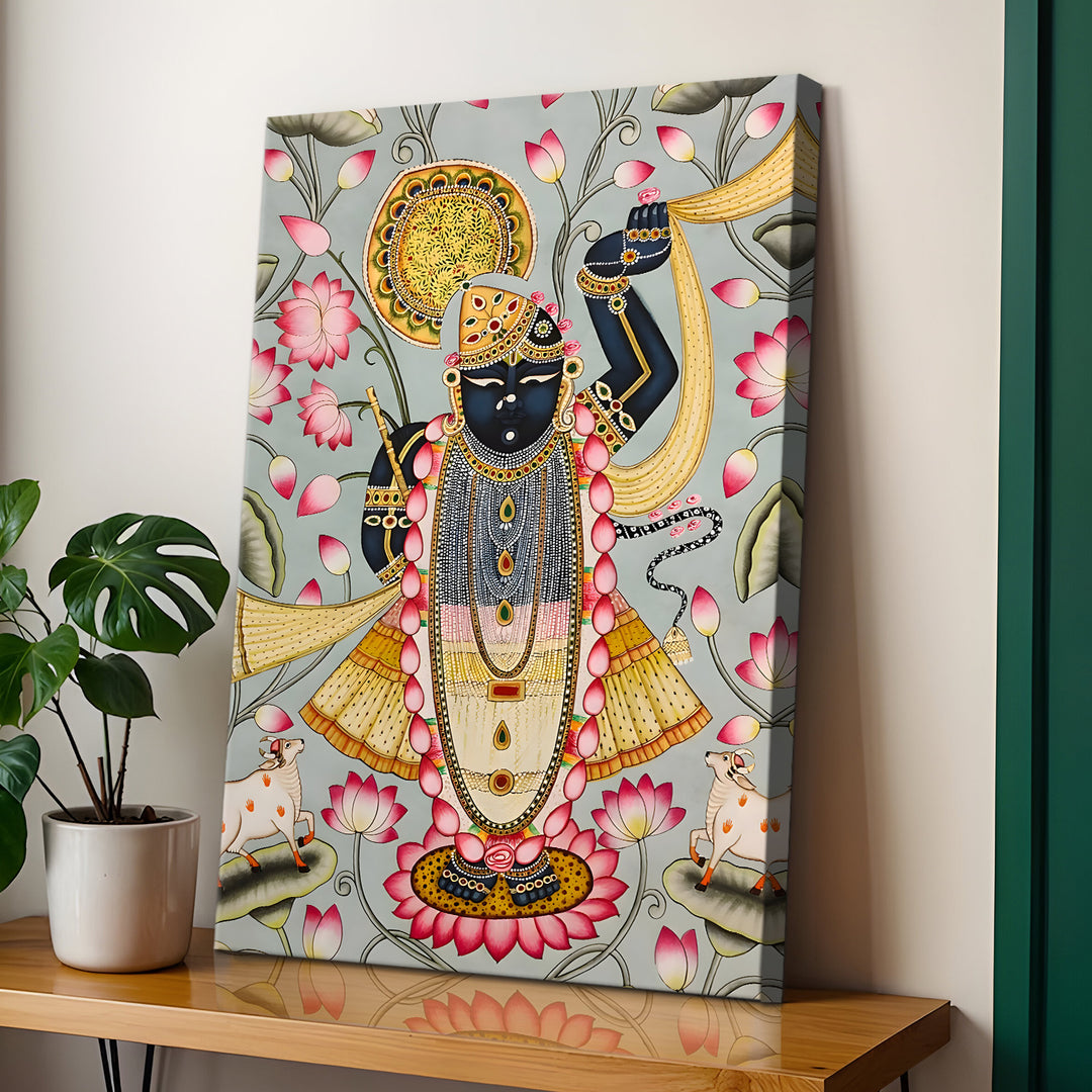 Traditional Pichwai Srinath Ji Wall Art | HD Canvas Print Gallery Wrap Painting | Ready to Hang | Perfect for Home & Office Décor | Size: 20x30 Inch (PICWA47)