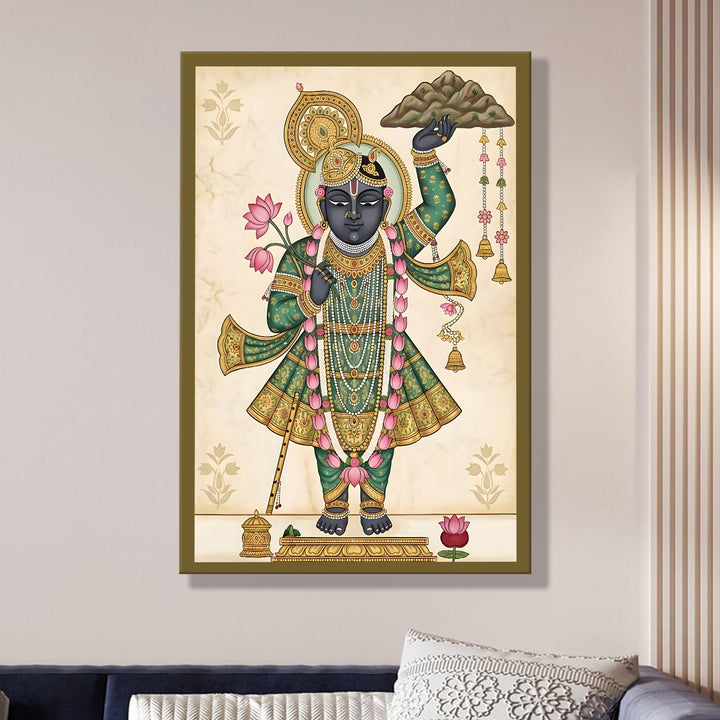 Traditional Pichwai Srinath Ji Wall Art | HD Canvas Print Gallery Wrap Painting | Ready to Hang | Perfect for Home & Office Décor | Size: 20x30 Inch (PICWA48)