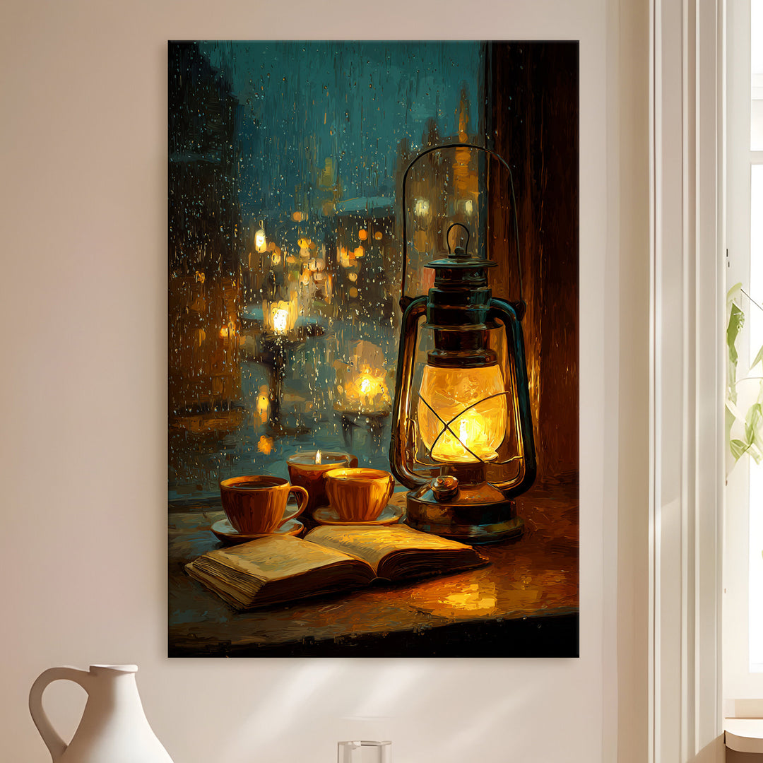Rainy Evening Glow Vintage Art Wrapped Canvas HD Print (ABSTRACT_WA_082)