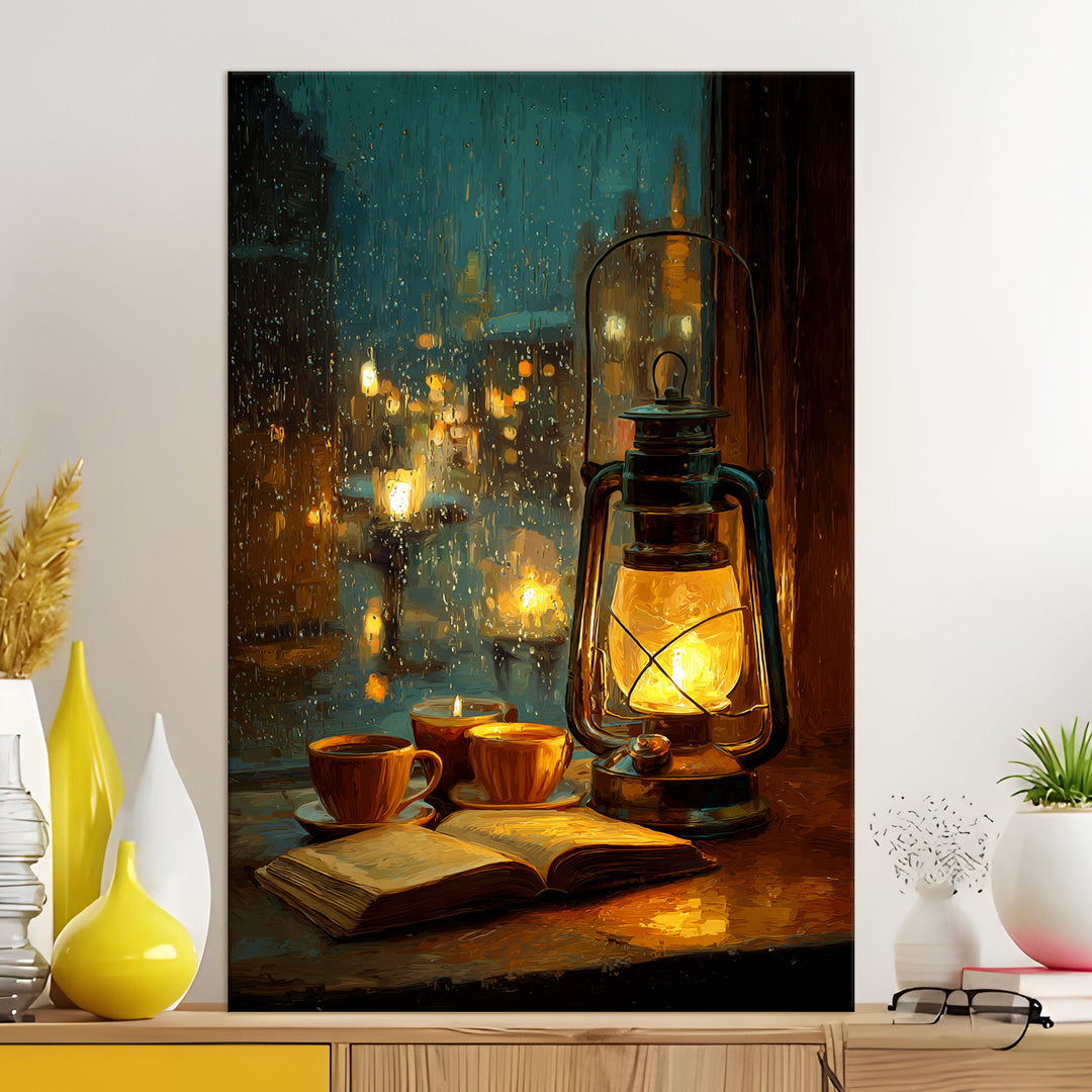 Rainy Evening Glow Vintage Art Wrapped Canvas HD Print (ABSTRACT_WA_082)