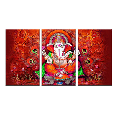 Lord Ganesha Wall Art 3 Split Panels Canvas Paintings For Home and Office