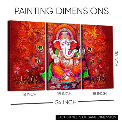 Lord Ganesha Wall Art 3 Split Panels Canvas Paintings For Home and Office