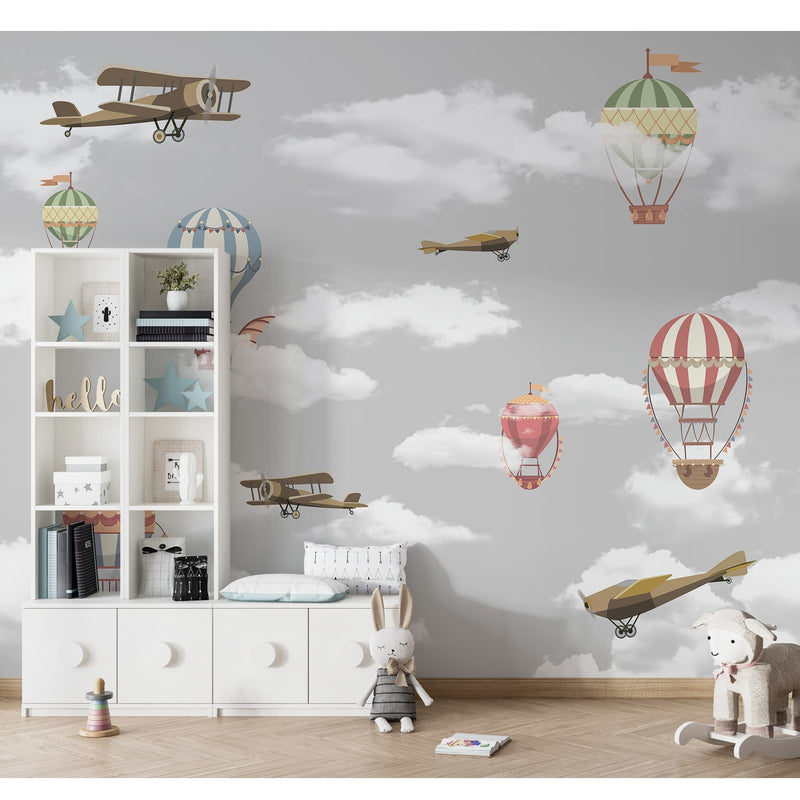 3D Hot Air Balloon Airplane Wallpaper Mural For kids Rooms