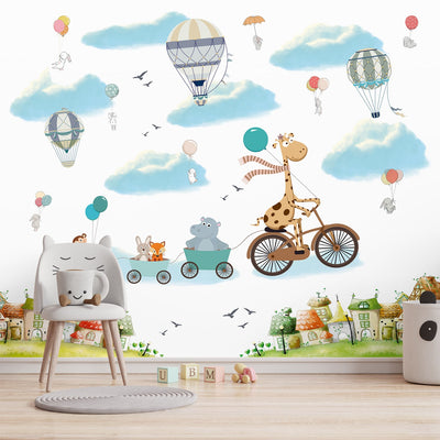 Flying Giraffe Cycle Train Wall Mural for Kids Room