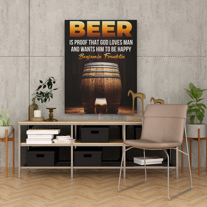 Beer Poster in Framed Canvas With Inspiring Quotes in Large Size for Office and Startups.
