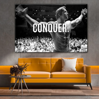 Conquer Arnold Inspirational Canvas Framed Posters With Motivational Quotes in Large Size for Office and Startups.