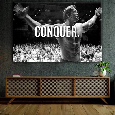 Conquer Arnold Inspirational Canvas Framed Posters With Motivational Quotes in Large Size for Office and Startups.