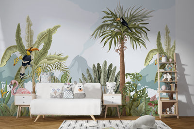 Rainforest Tropical Animals Wallpaper Mural For Kids Room