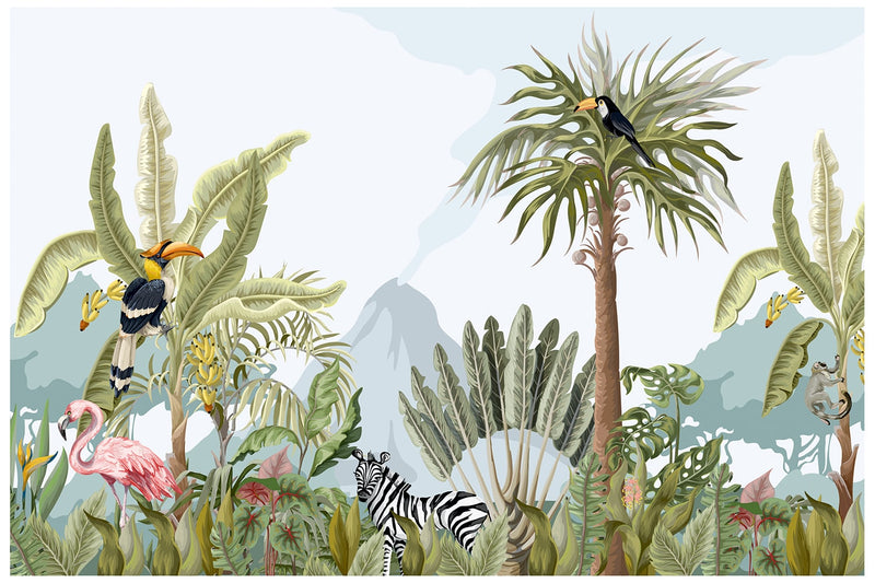 Rainforest Tropical Animals Wallpaper Mural For Kids Room