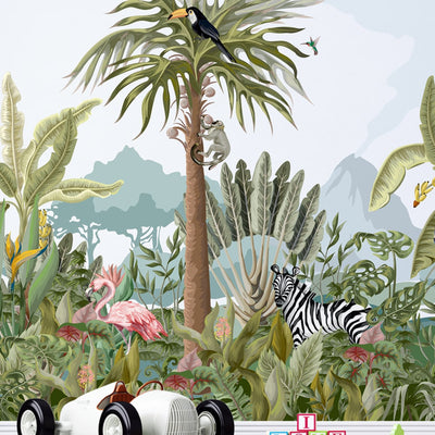 Tropical Jungle with Animals Wallpaper Murals for Kids Room Wall Decoration