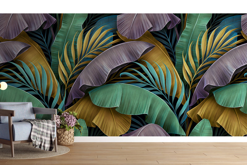 Custom Banana and Tropical leaves Wallpaper Mural For Living Room