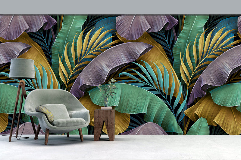 Custom Banana and Tropical leaves Wallpaper Mural For Living Room